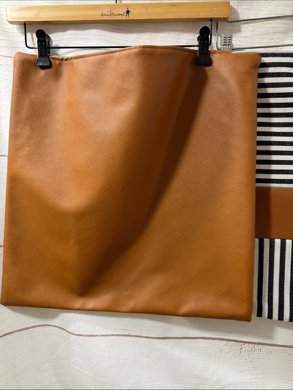 Bundle 3-Striped Black & White + Cognac Faux Leather pillowcase covers 20